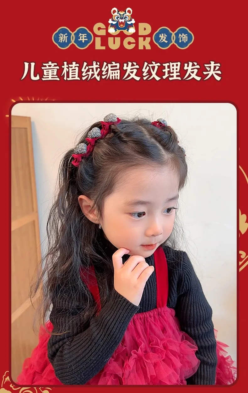 Horquilla de Año Nuevo con flores y lazo rojo para niña