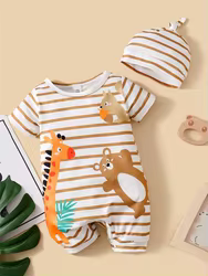 Pelele de animalitos con rayas para bebé – Incluye sombrero