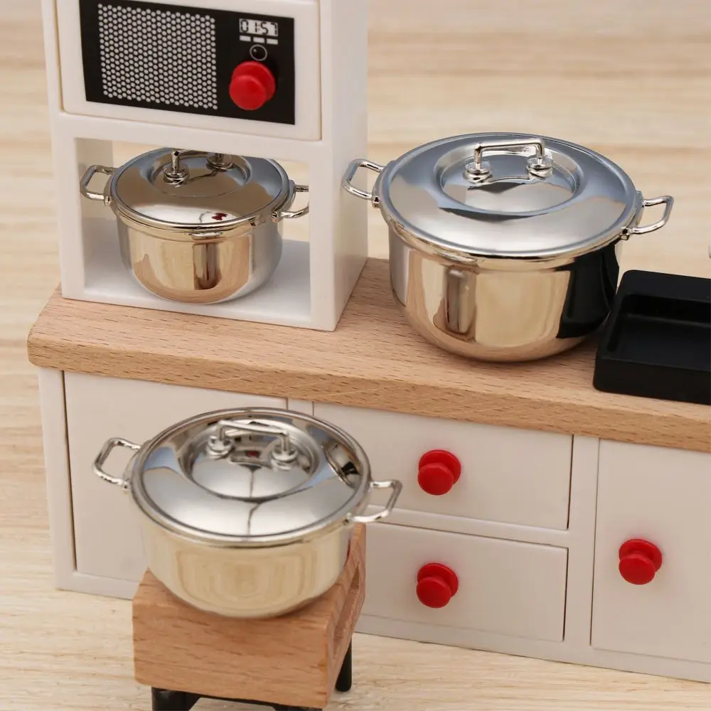 Olla de sopa miniatura con cubierta para casa de muñecas 1/12 - imagen 4