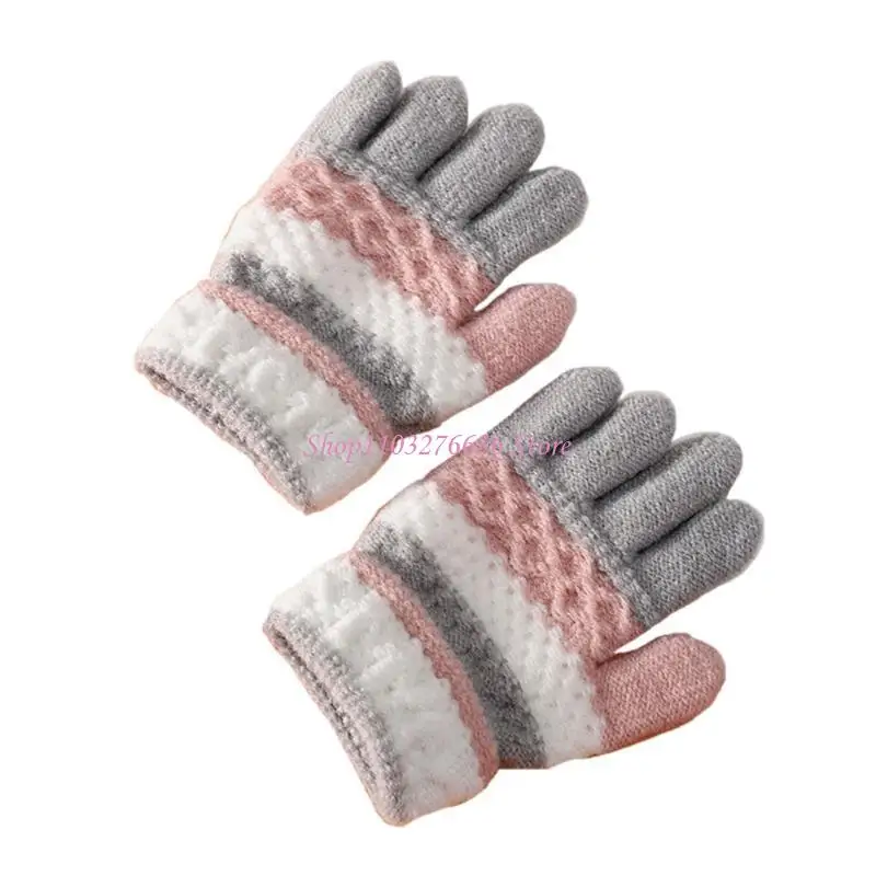 Guantes de invierno para niños tejidos a rayas, térmicos y cálidos - imagen 2