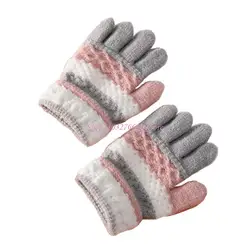 Guantes de invierno para niños tejidos a rayas, térmicos y cálidos