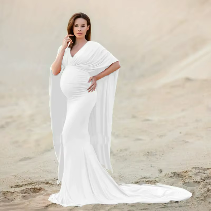 Vestido de maternidad largo elegante para fotos con mangas murciélago - imagen 2