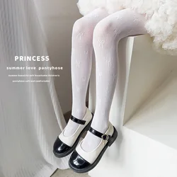 Pantimedias con lazo estilo japonés para niñas de malla ligera