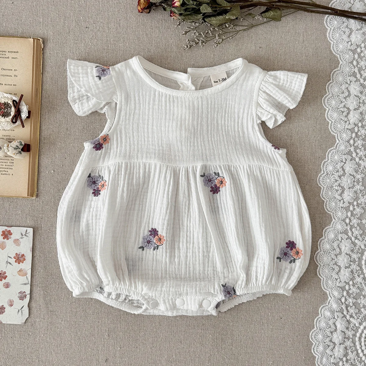 MILANCEL Body de verano bebé con flores bordadas para niña