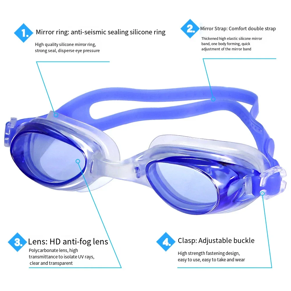 Gafas de natación impermeables antivaho con correa ajustable y bolsa - imagen 3
