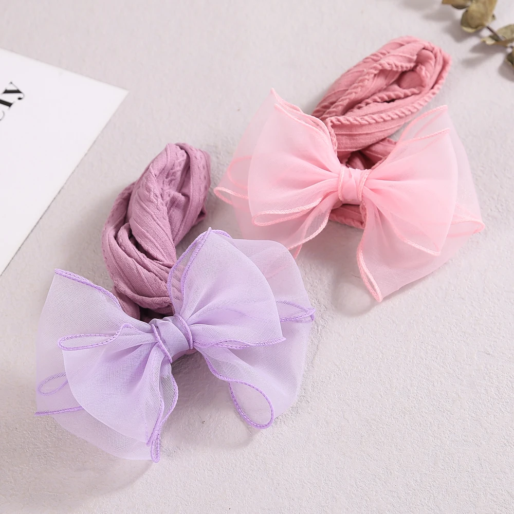 Diadema bebé con lazos de gasa suave elásticos para cabello - imagen 4