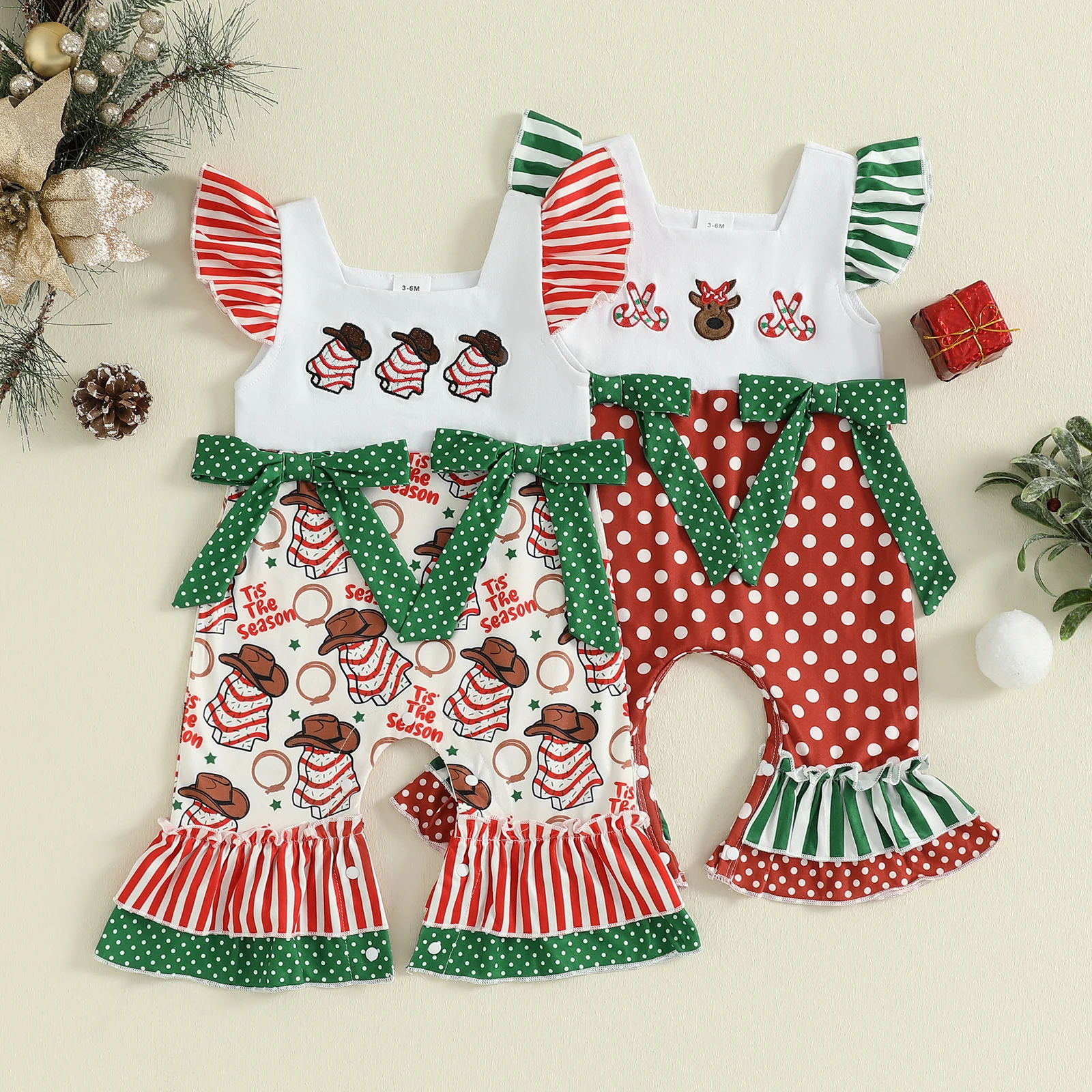 VISgogo Mameluco de Navidad para niña con estampado y lazo mono - imagen 2