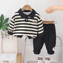 Conjunto bebé algodón: camiseta rayada y pantalón holgado
