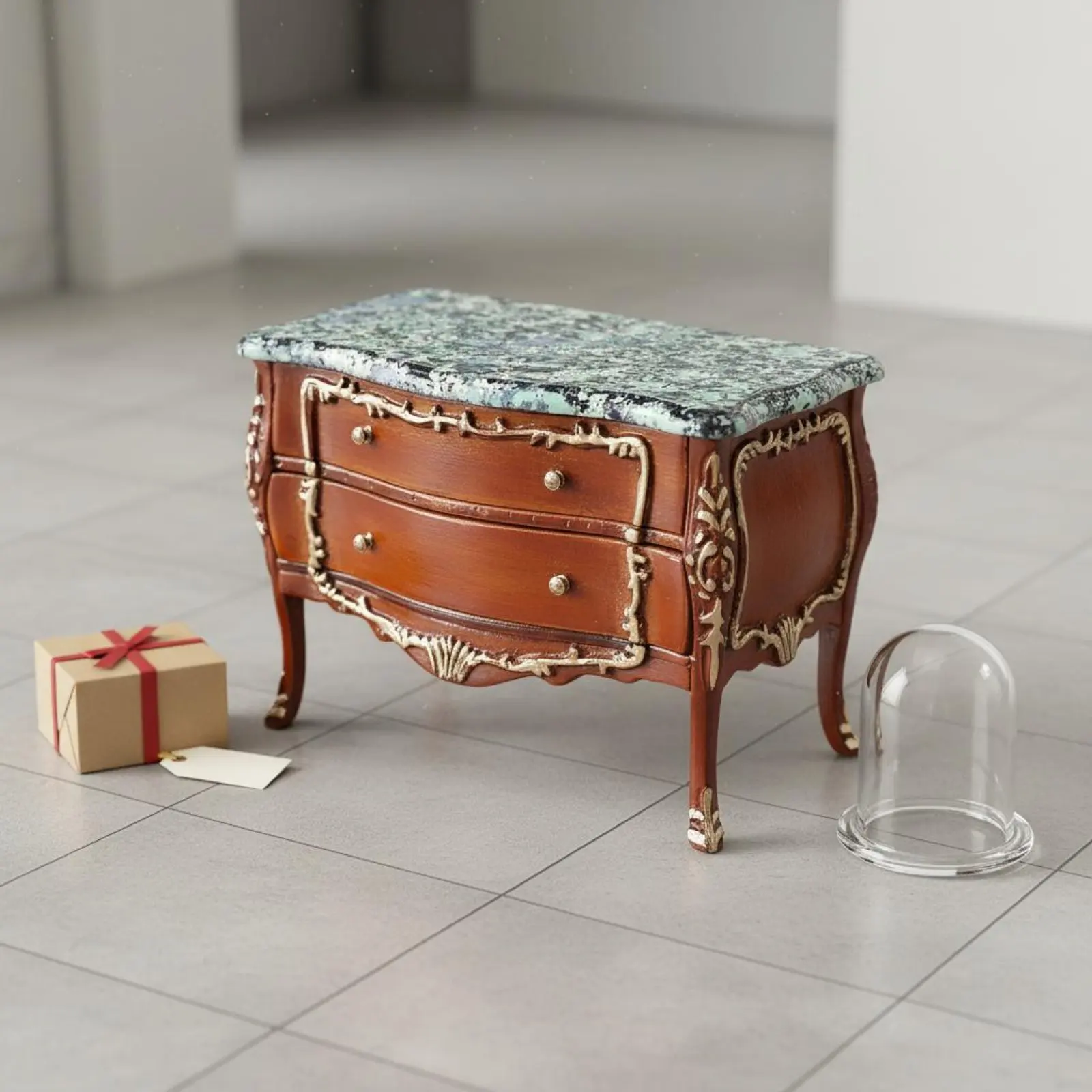 Muebles para casa de muñecas vintage con detalles dorados - imagen 4