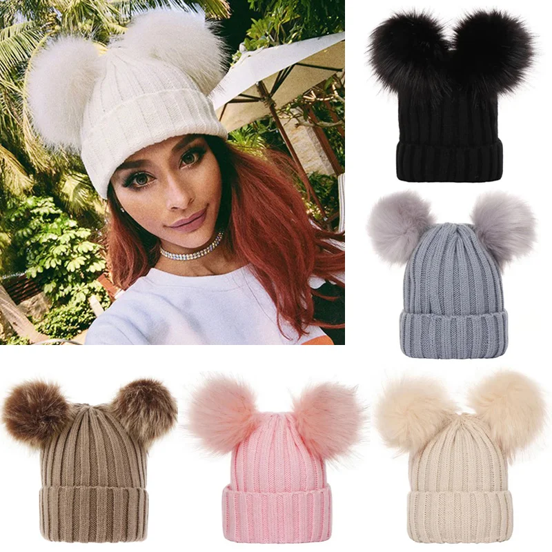 Gorro de invierno con pompón de piel sintética para niños - imagen 5