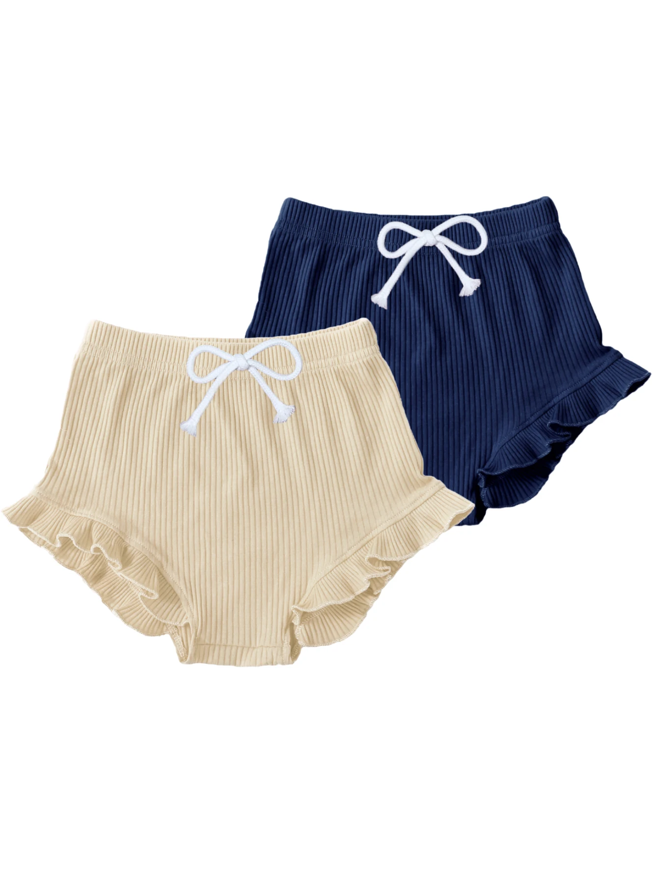Pantalones cortos bebé con encaje y diseño deportivo, color liso