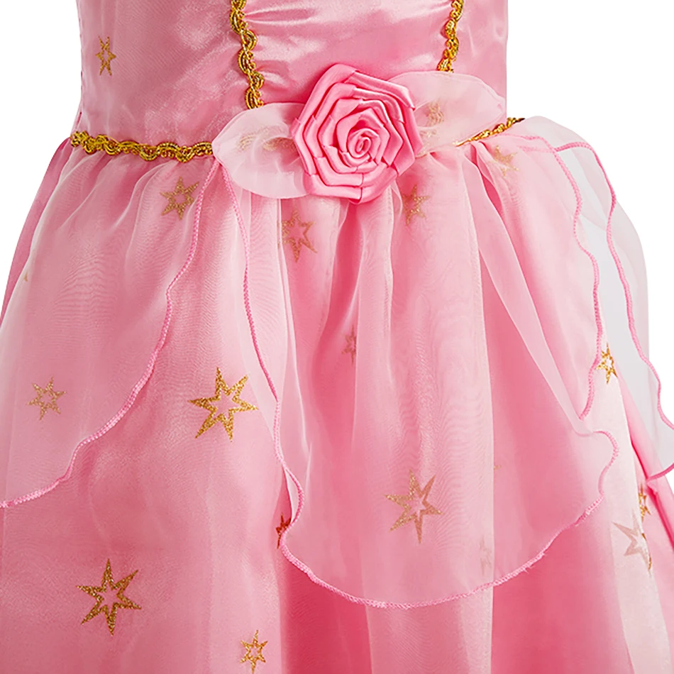 Vestido de princesa rosa con tul voluminoso y estrellas doradas - imagen 3