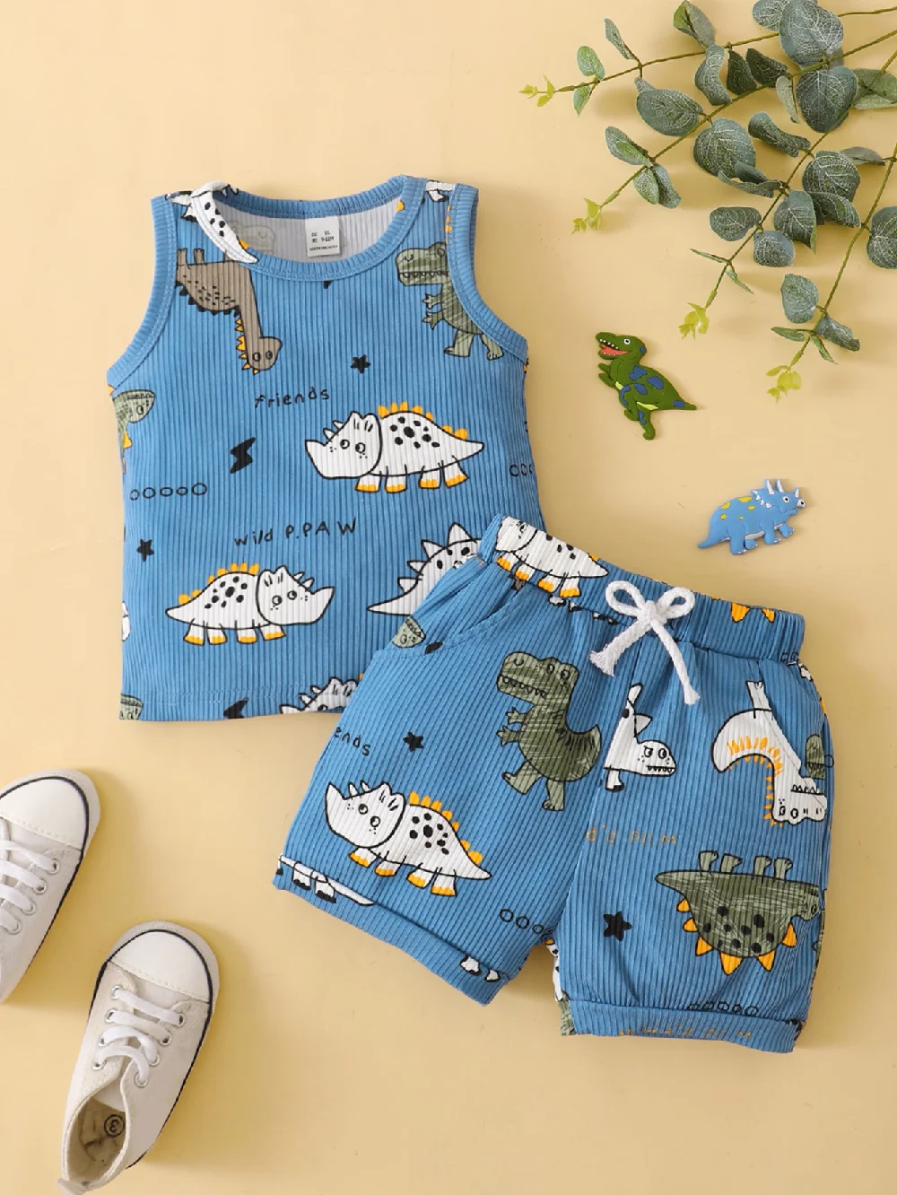 Camisa sin mangas azul con dinosaurios