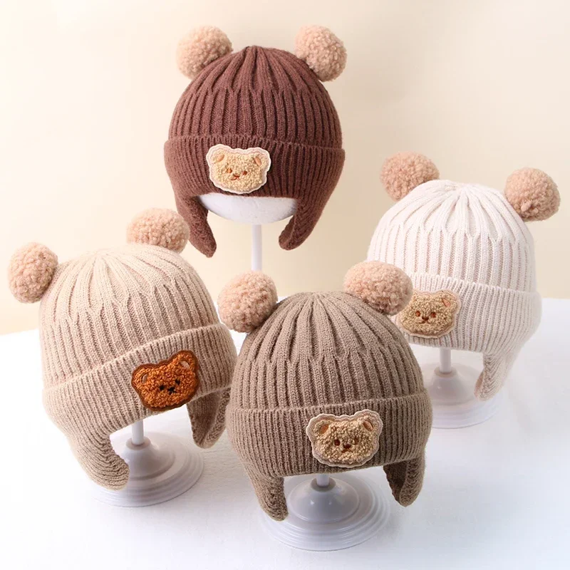 Gorro de invierno para bebé con orejas oso algodón crochet suave