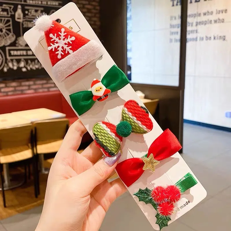 Horquillas de pelo niña para Navidad con lazo y muñeco de nieve