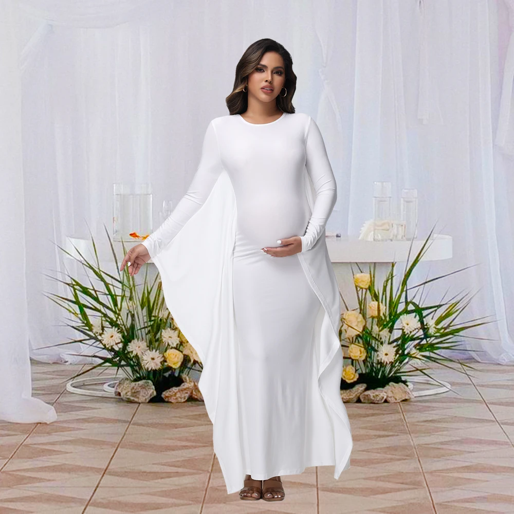 Vestido de maternidad largo ajustado con manga murciélago elegante - imagen 4