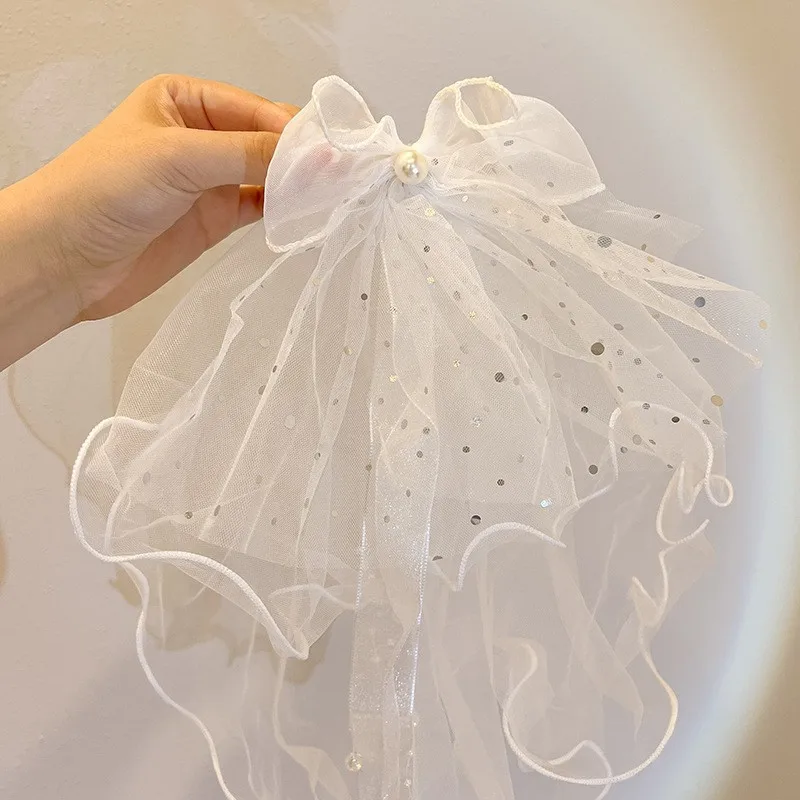 Velo largo de princesa para niños con horquilla floral blanca - imagen 5