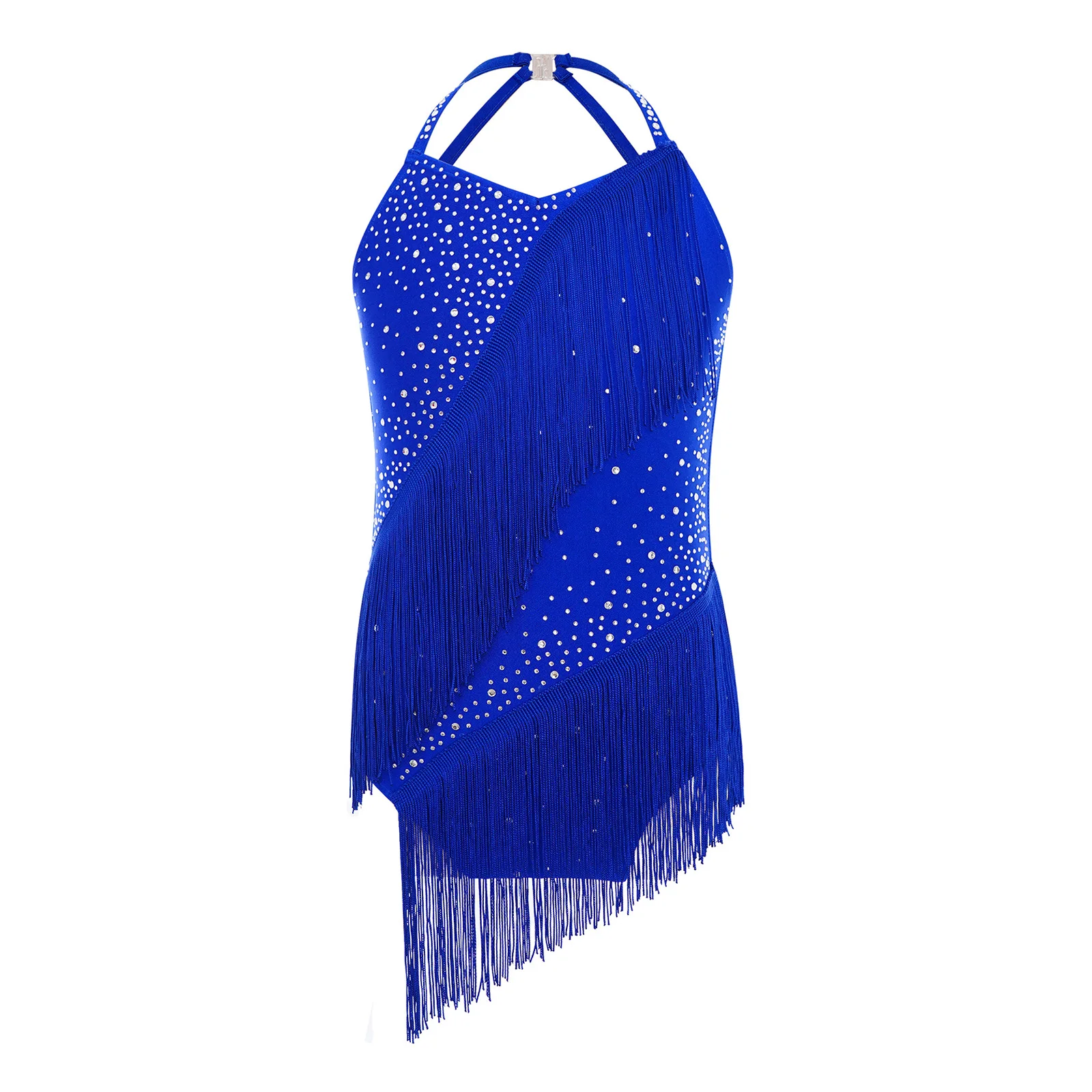 Vestido de baile latino sin mangas para niñas con borlas y diamantes - imagen 2