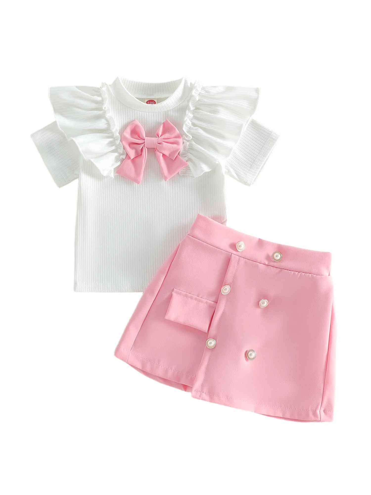 Conjunto infantil con blusa de volantes y lazo