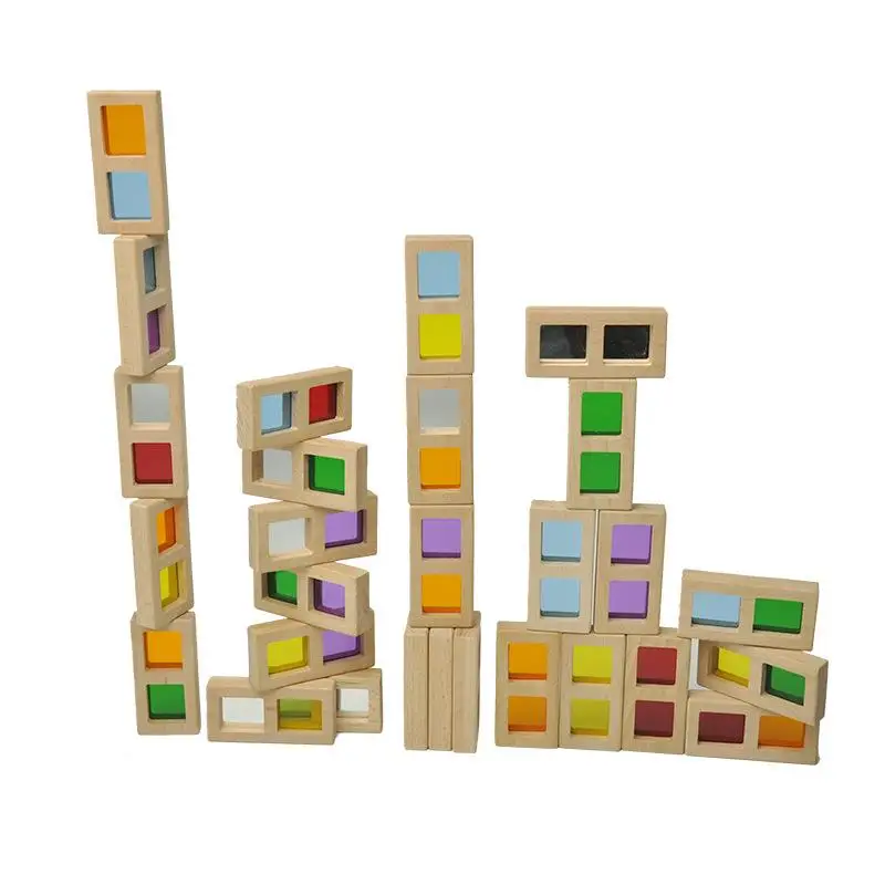Bloques de construcción madera arcoíris educativos para preescolar