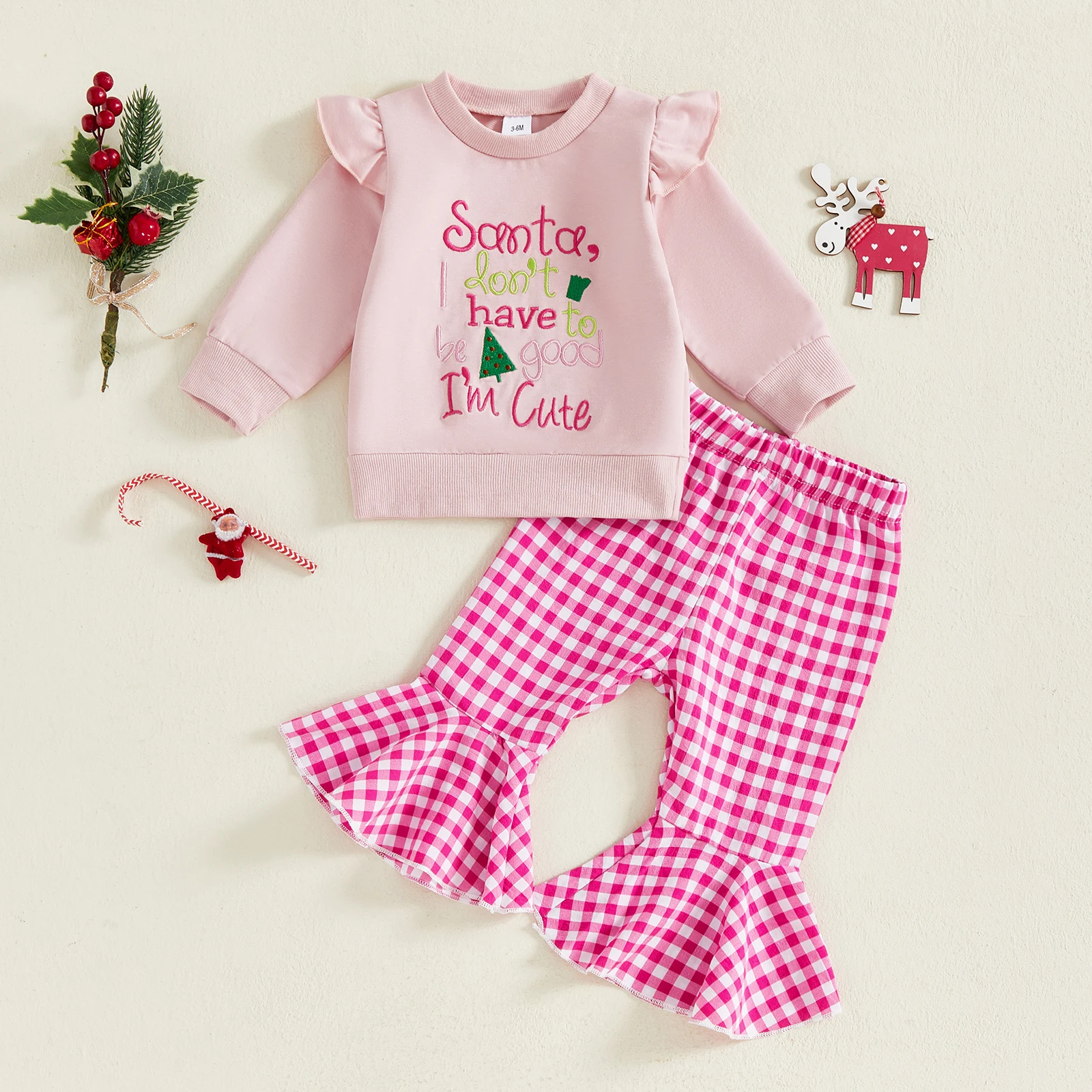 VISgogo Conjunto de niña Navidad con jersey y falda campana a cuadros - imagen 3