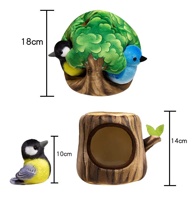 Peluche decorativo pájaros tocón