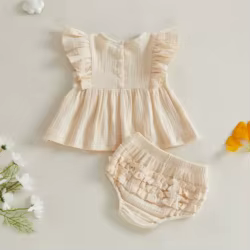 Tregren Conjunto de verano para niña lino algodón con volantes