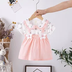 Vestido de encaje floral manga corta falda acampanada princesa verano