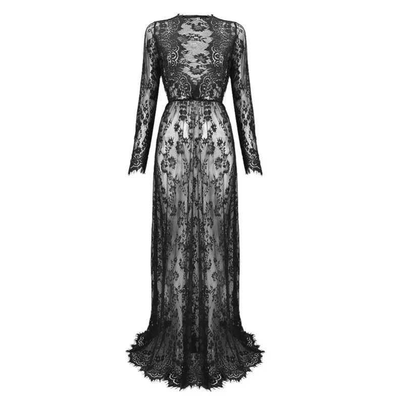 Vestido maxi vintage con encaje y cuello en V profundo - imagen 4