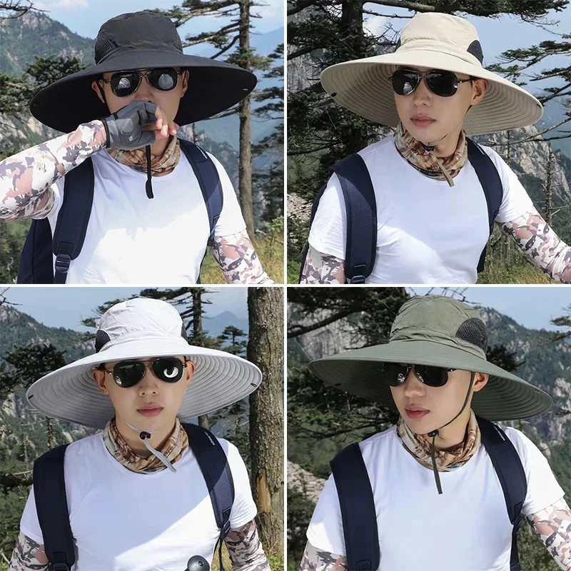 Sombrero de pesca anti-UV ala grande plegable con cuerda antiviento - imagen 2