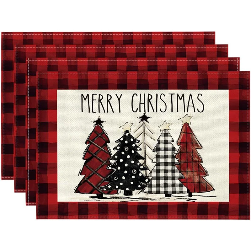 Manteles individuales de lino con diseño de alce navideño