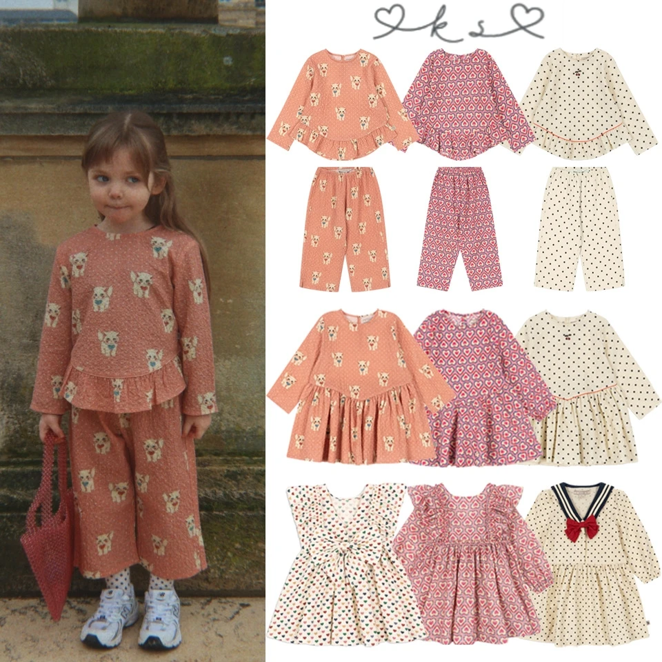 KS Conjunto de niña primavera con vestido algodón estampado gato