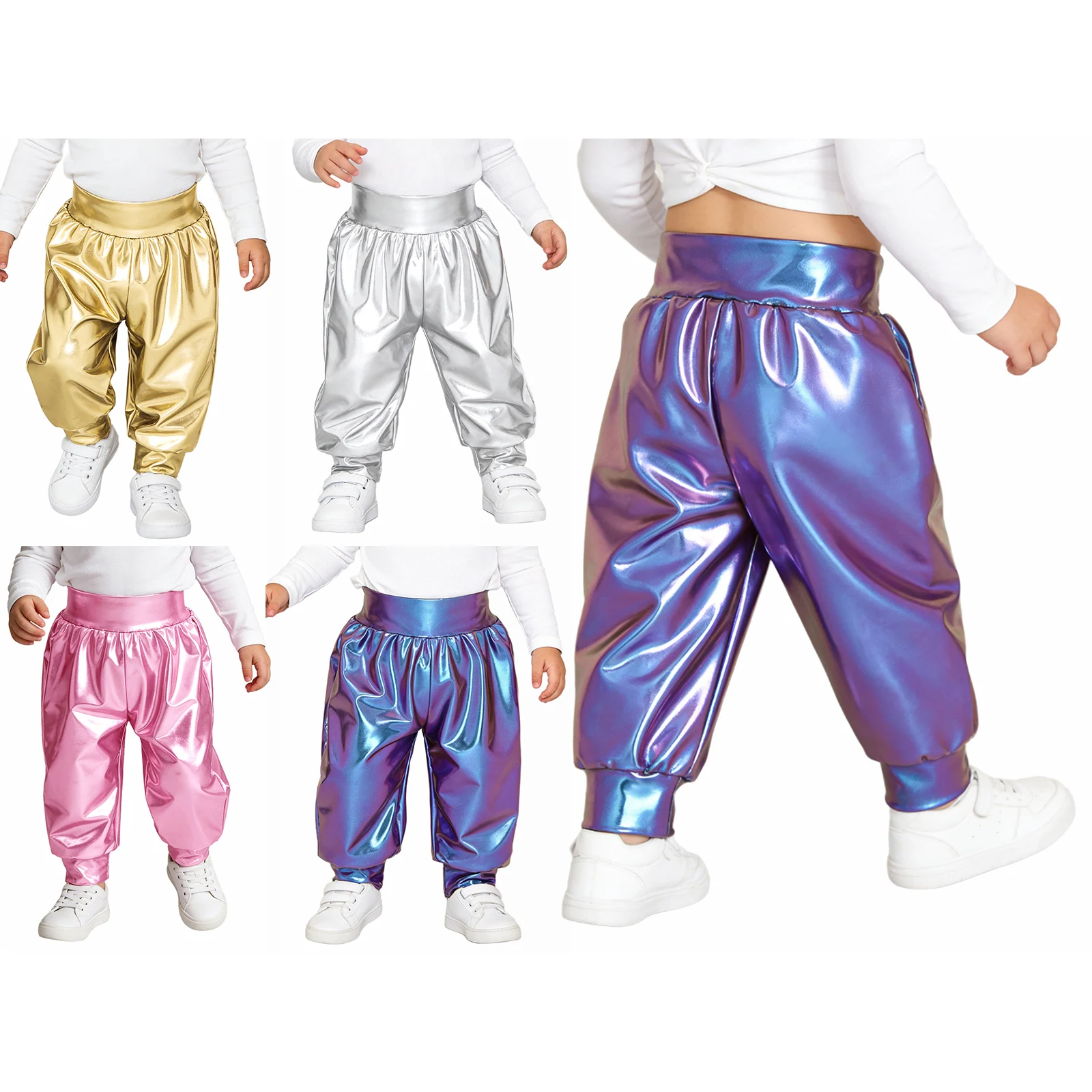 Pantalones metálicos brillantes con cintura elástica para bebé - imagen 4
