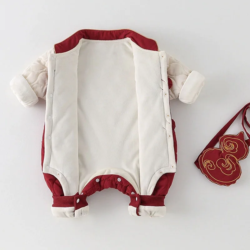 Mono de felpa rojo para bebé – Cálido y suave en invierno - imagen 2