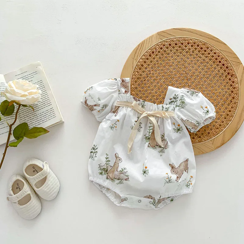 Milangel enterito floral para bebé – Mono con conejito - imagen 3