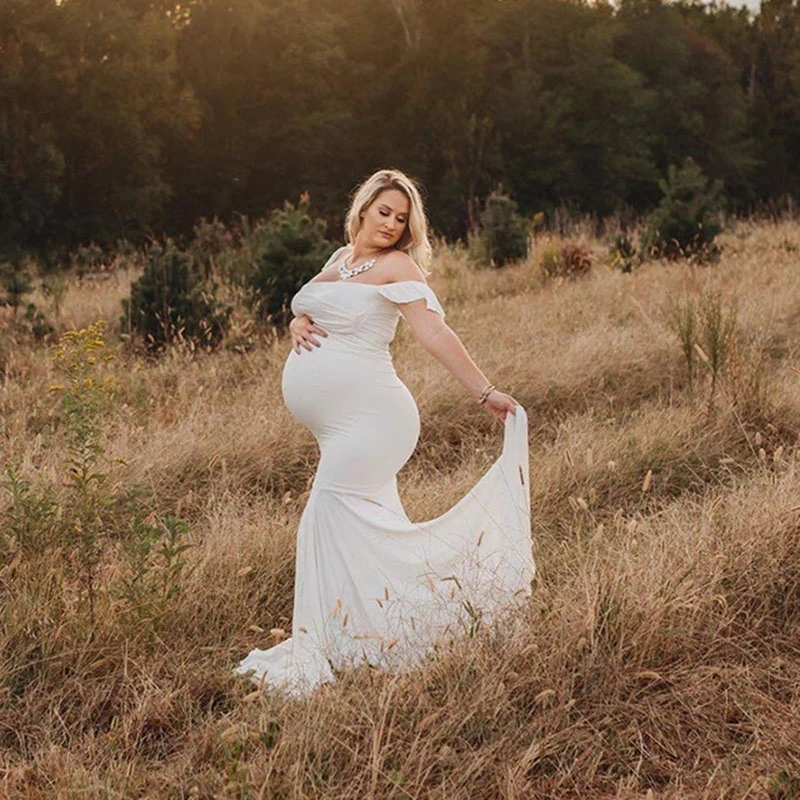 Vestido de maternidad cruzado de algodón sin hombros para fotos