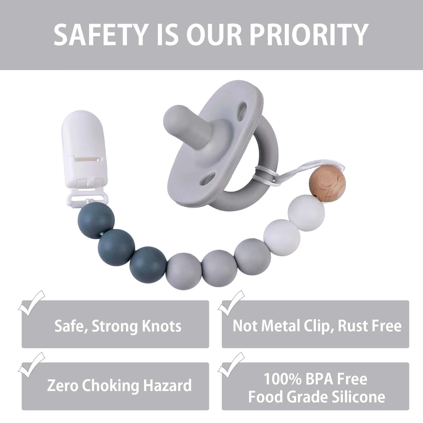 Cadena portachupetes de silicona para dentición - Sin BPA - imagen 4