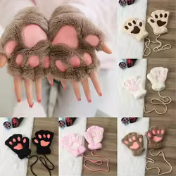 Kawaii Guantes medio dedo gato forro cálido niños – Invierno suave
