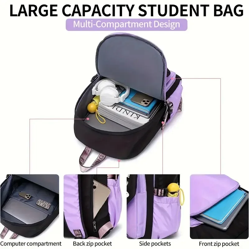 Mochila escolar juvenil para portátil y libros, estilo universitario - imagen 2