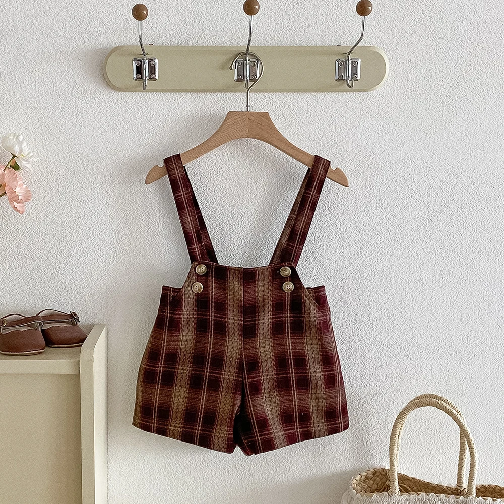 Mono vintage a cuadros con cintura elástica para bebés y niños - imagen 2