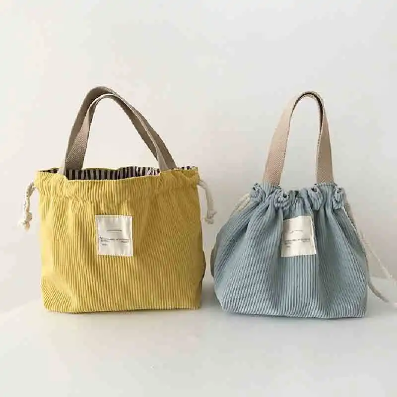 Bolsa almuerzo de pana ligera con cordón para picnic