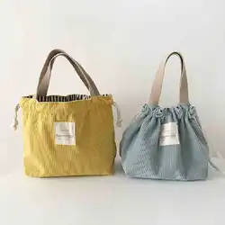 Bolsa almuerzo de pana ligera con cordón para picnic