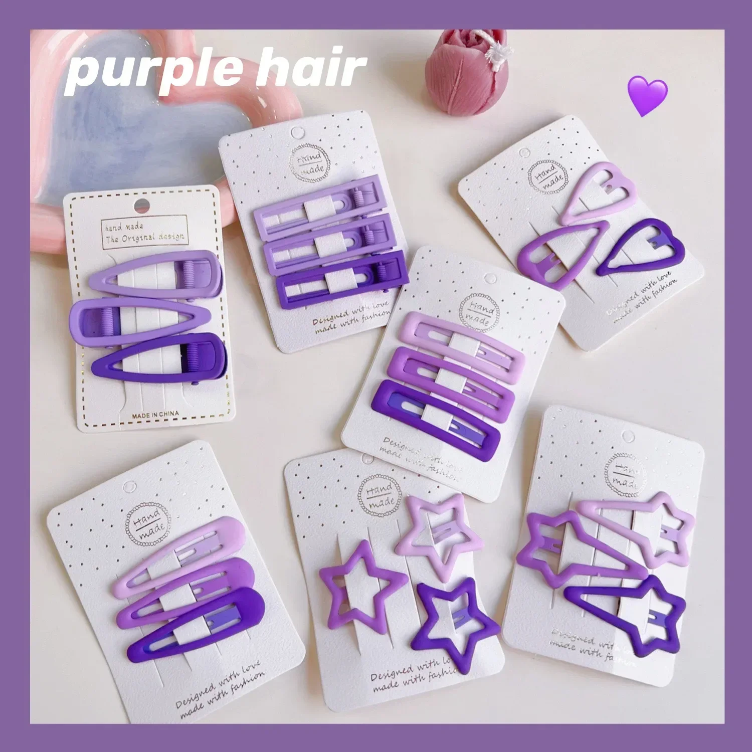 Clips BB morados estrella – Pinzas para el cabello niña - imagen 4