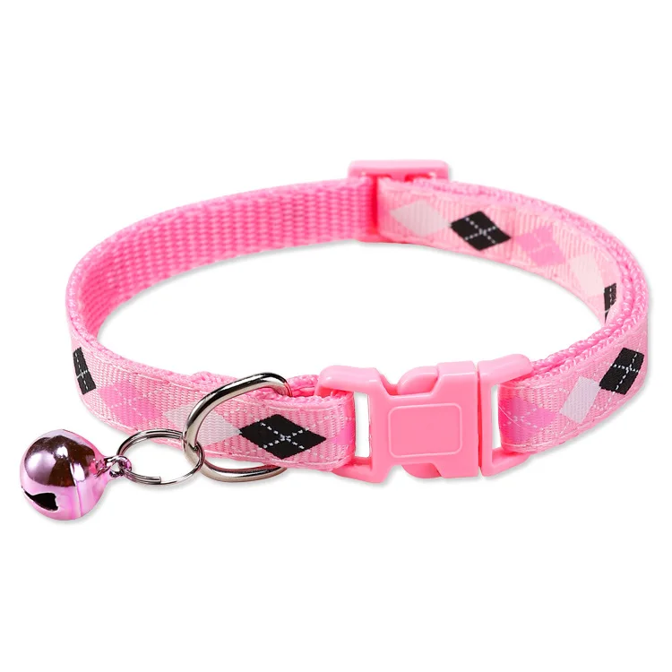 Collar ajustable para perros y gatos con campana, estampado diamantes