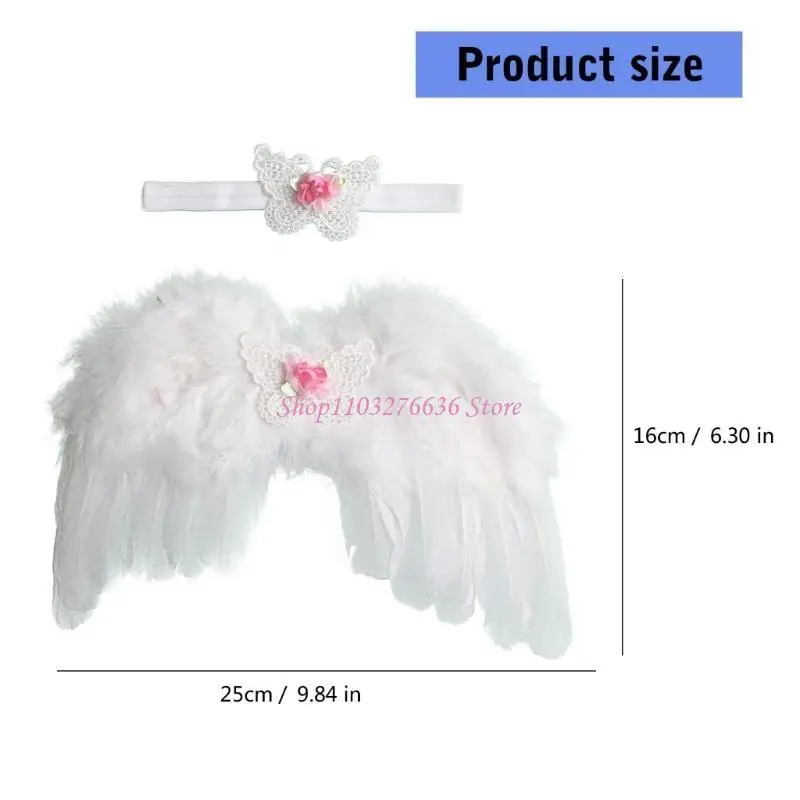 Diadema ajustable con alas de plumas para sesión de recién nacido - imagen 2