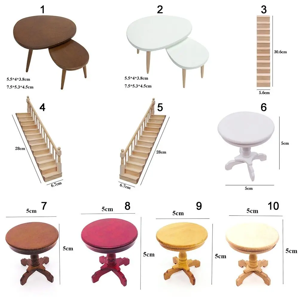 Escritorio y sillas en miniatura de madera para casa de muñecas 1/12