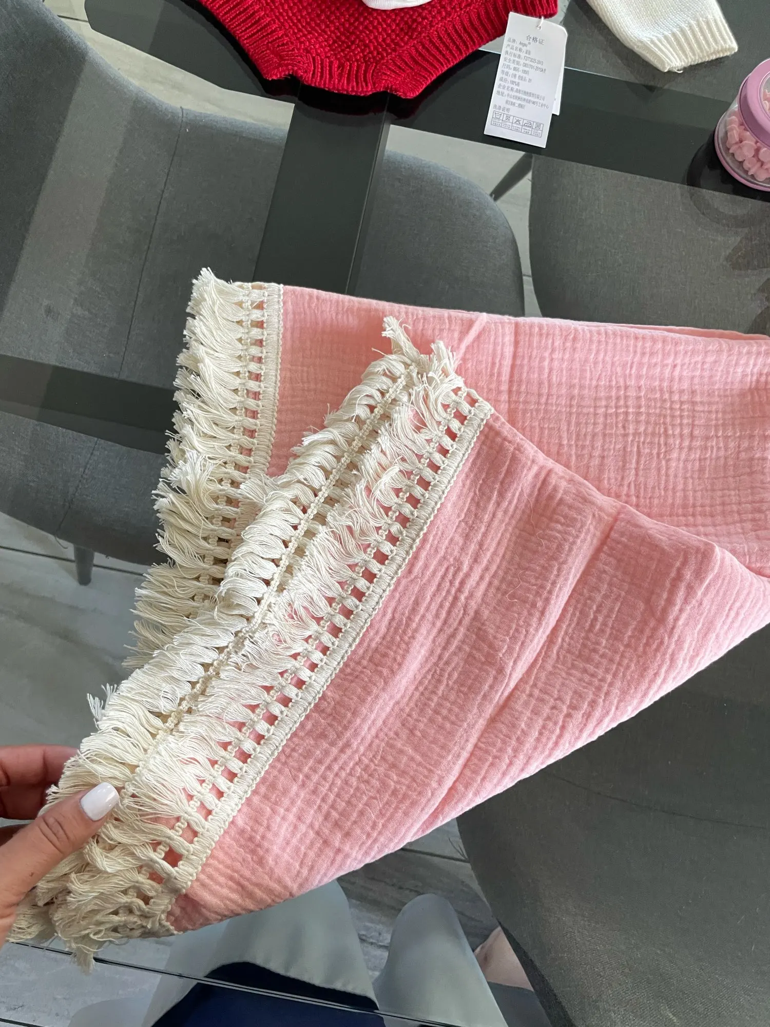 Manta muselina de algodón recién nacido con borlas – Edredón infantil - imagen 5