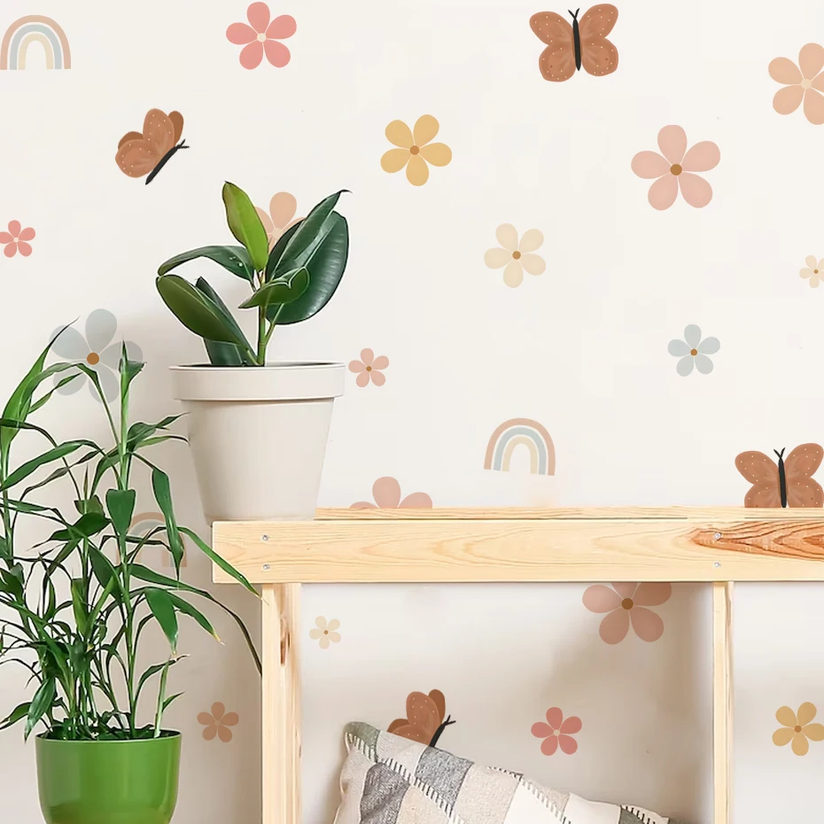 Pegatinas de pared boho con acuarela floral y arco iris - imagen 2