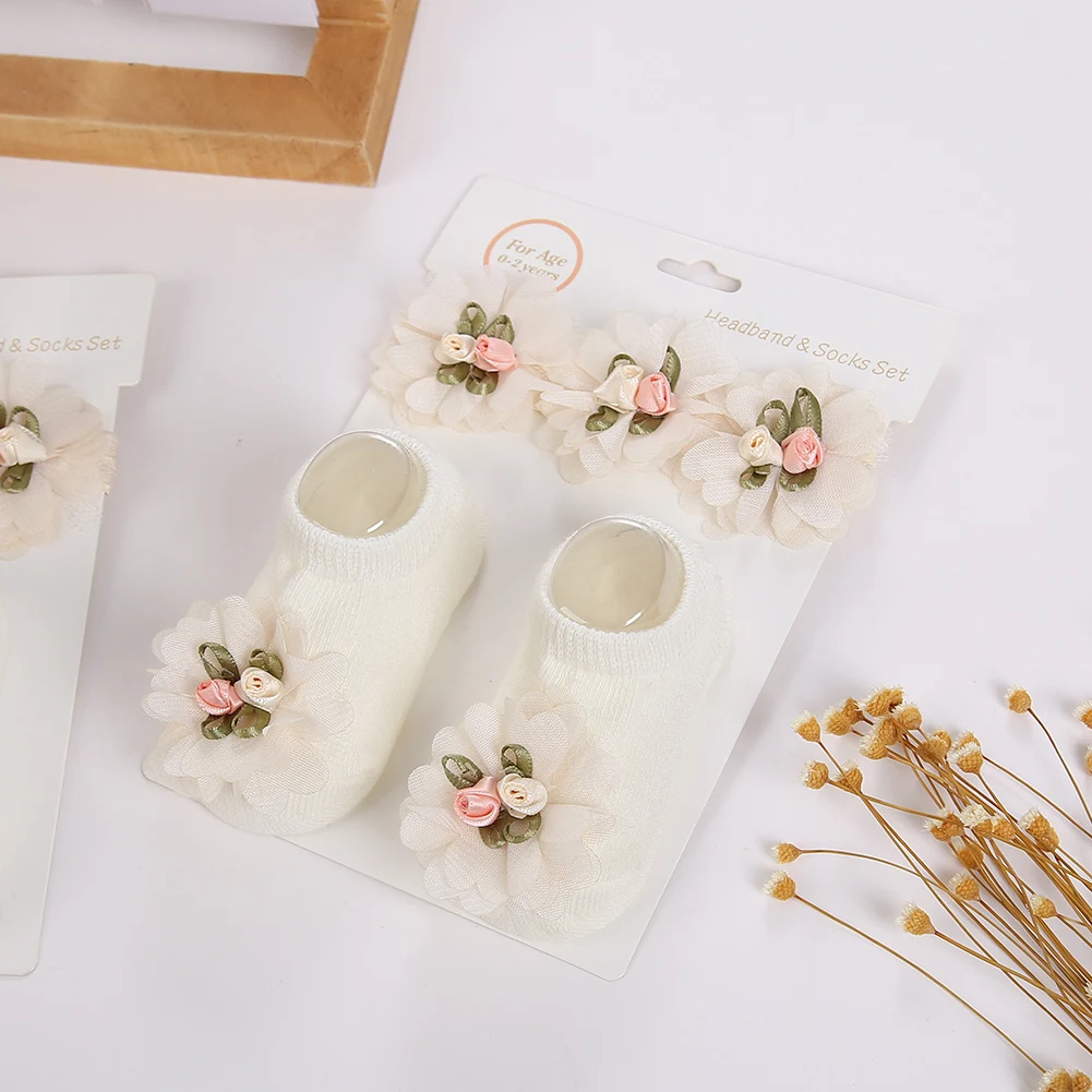 Diademas florales beige con detalle de flor para bebé
