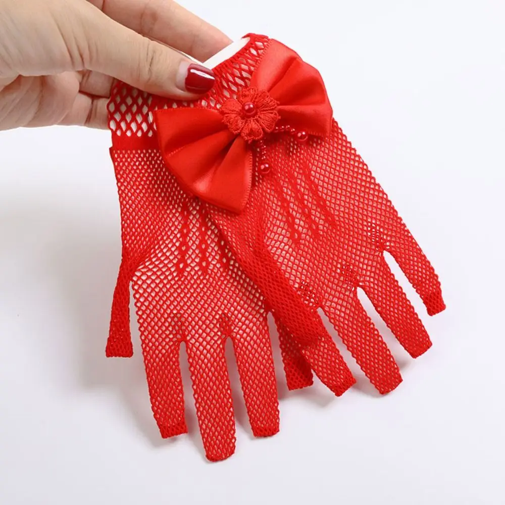 Guantes de encaje con lazo para niña – Estilo princesa, boda y fiesta - imagen 3